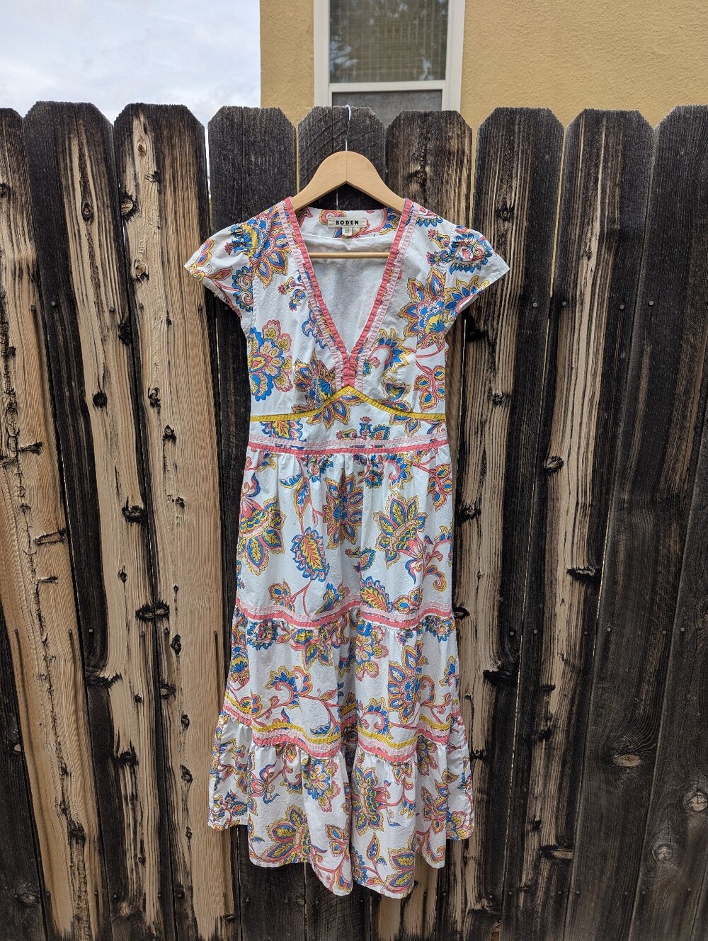 Boden Floral Tiered Maxi Dress in White with Multicolor Print - Picture 2 of 6
